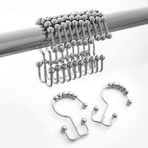 MAYTEX 12 Shower Curtain Hooks Rust-Resistant Steel Double Roller Glide Silver